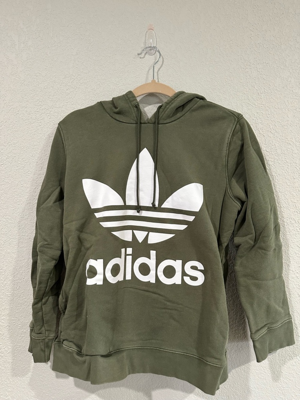 adidas Olive Green Pullover Hoodie with White Logo